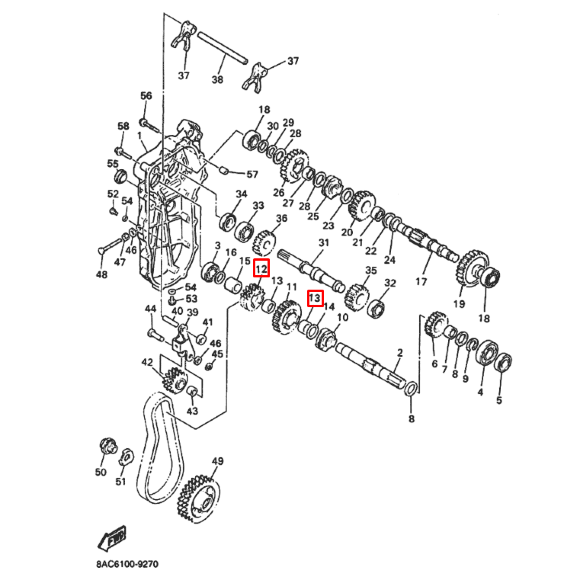 Подшипник игольчатый КПП снегохода Yamaha VK540 (22x28x16) (FJ-2216) (PREMARINE)