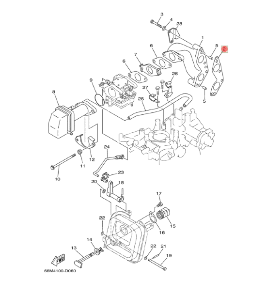 Прокладка коллектора Yamaha F9,9-15 (F15-01.03.00.28; 66M-13645-00) (PREMARINE)