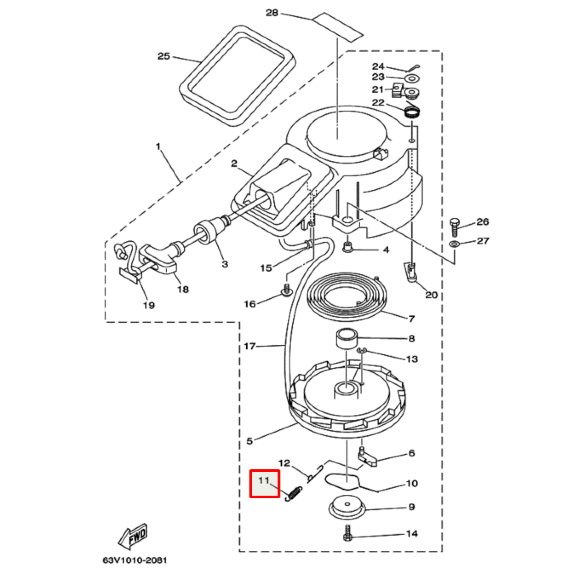 Пружина собачки ручного стартера Yamaha 9.9-15, F9.9-25 (RT) Пружина собачки ручного стартера Yamaha 9.9-15, F9.9-25 (RT)